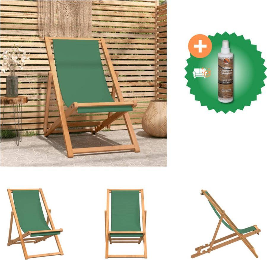 VidaXL Strandstoel Teakhout Groen 56 x 105 x 96 cm Verstelbare rugleuning Tuinstoel Inclusief Houtreiniger en verfrisser