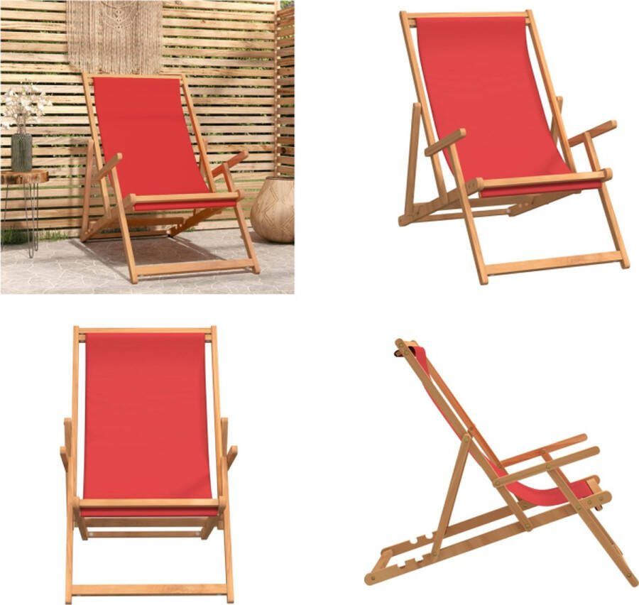 VidaXL Strandstoel inklapbaar massief teakhout rood Strandstoel Strandstoelen Tuinstoel Buitenstoel