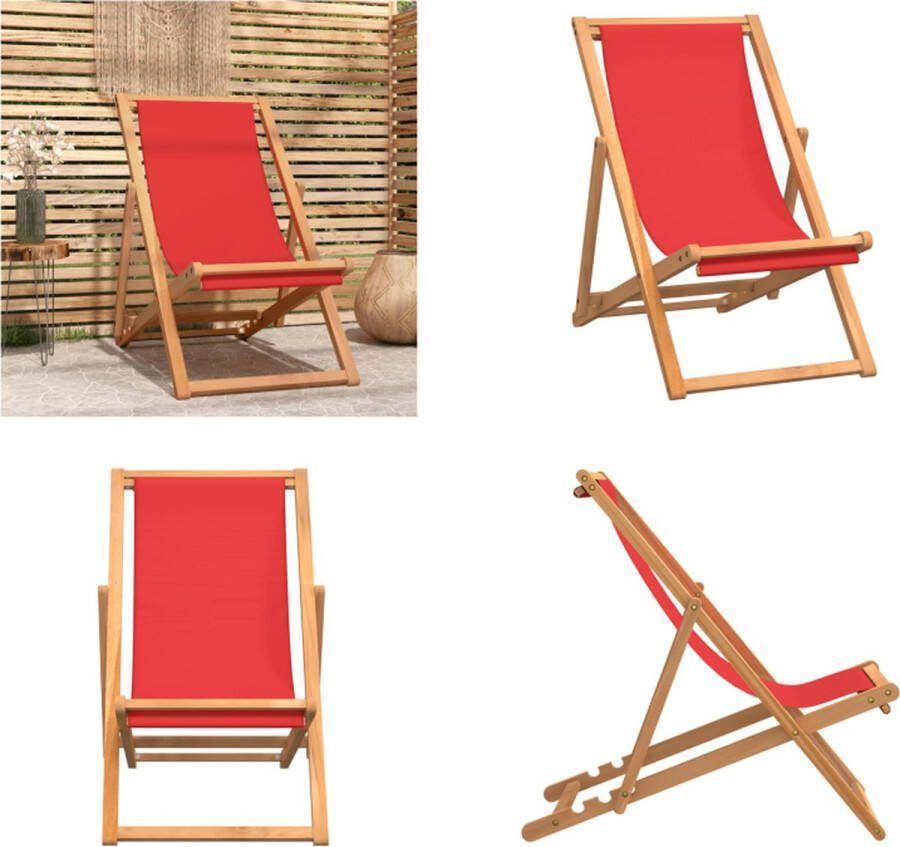 VidaXL Strandstoel inklapbaar massief teakhout rood Strandstoel Strandstoelen Tuinstoel Tuinstoelen