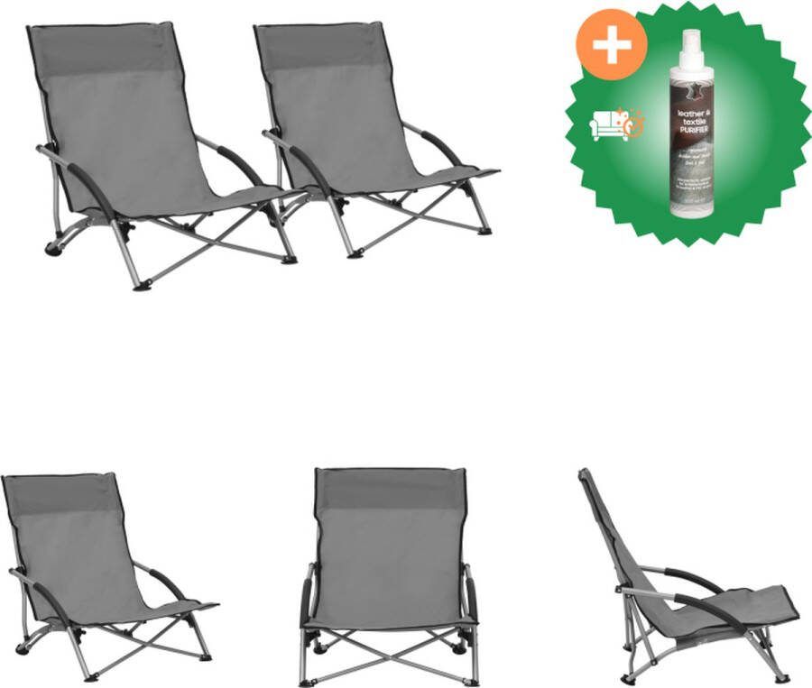 VidaXL Strandstoel Inklapbaar Oxford Stof en Staal Grijs 55.5 x 65.5 x 66 cm Tuinstoel Inclusief Reiniger