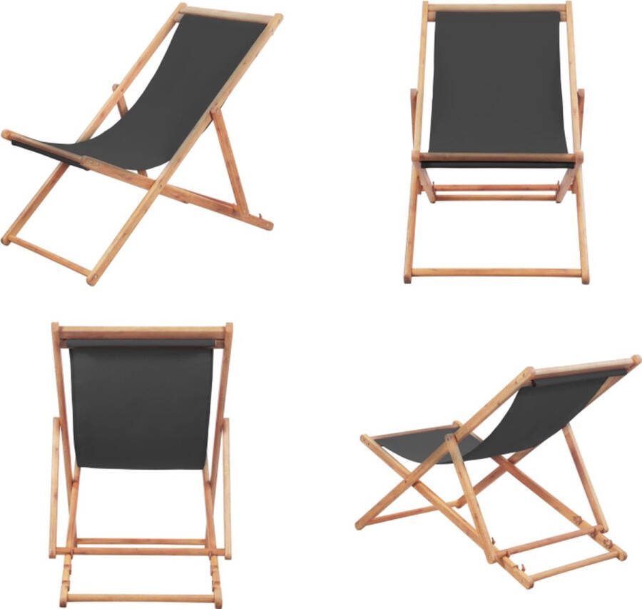 VidaXL Strandstoel inklapbaar stof en houten frame grijs Strandstoel Strandstoelen Houten Stoel Houten Stoelen