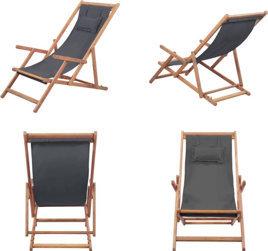 VidaXL Strandstoel inklapbaar stof en houten frame grijs Strandstoel Strandstoelen Houten Stoel Houten Stoelen