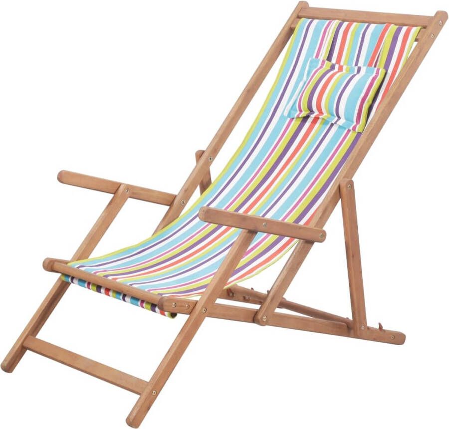 VidaXL -Strandstoel-inklapbaar-stof-en-houten-frame-meerkleurig