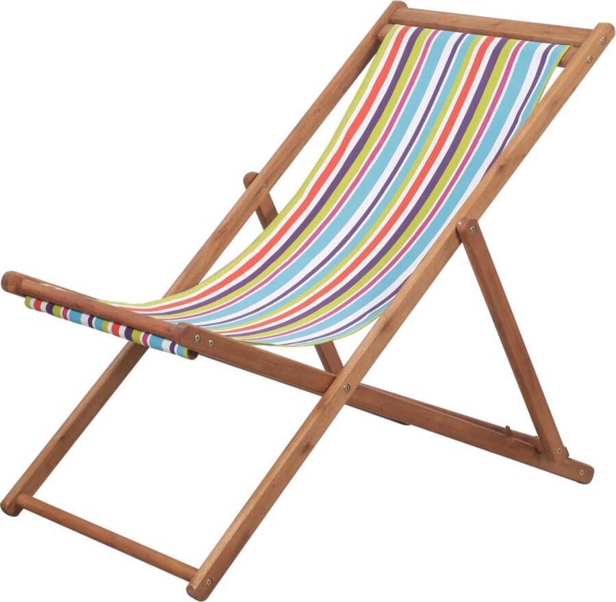 VidaXL -Strandstoel-inklapbaar-stof-en-houten-frame-meerkleurig