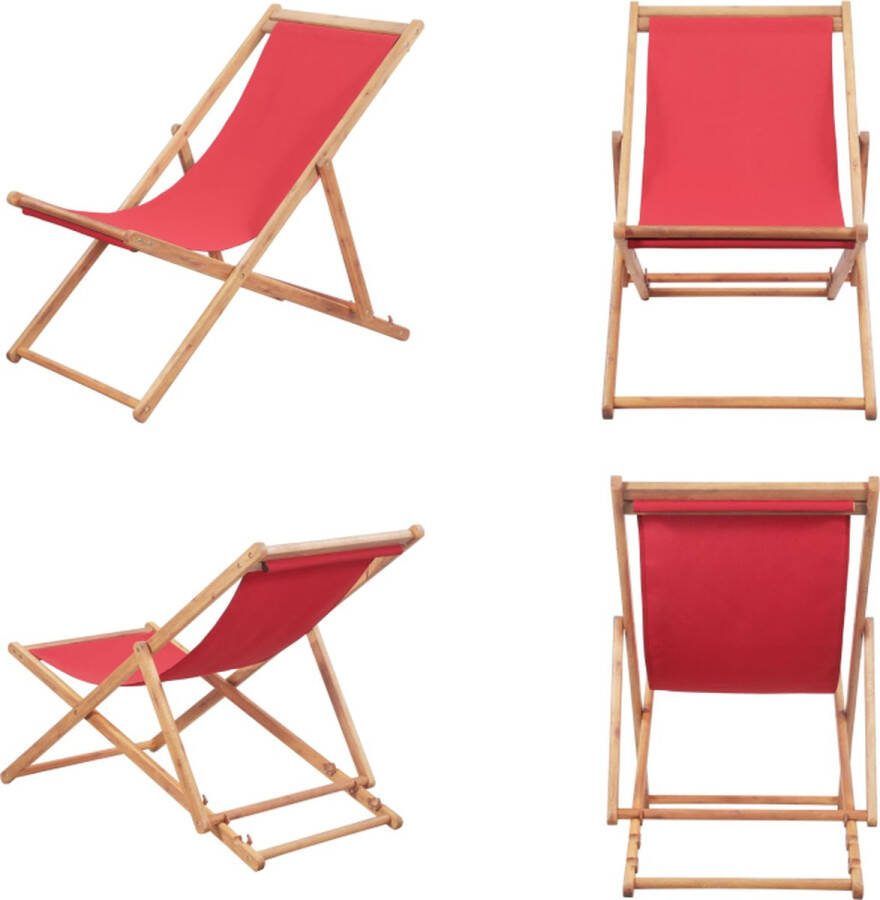 VidaXL Strandstoel inklapbaar stof en houten frame rood Strandstoel Strandstoelen Houten Stoel Houten Stoelen