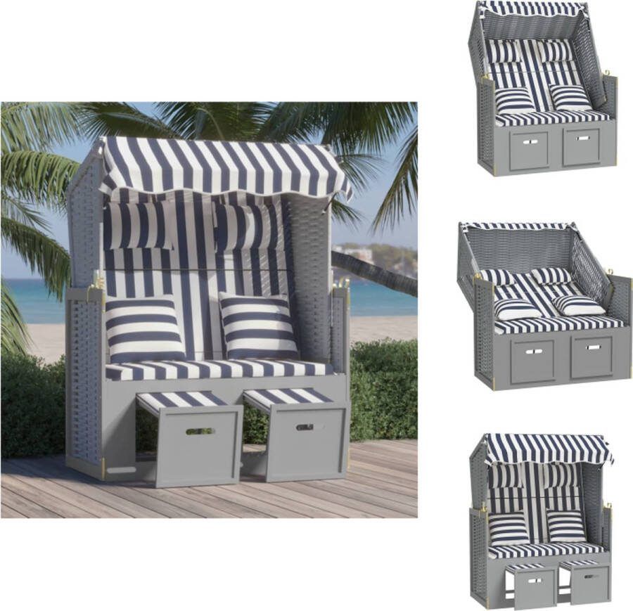 VidaXL Strandstoel Lounger Blauw Wit Grijs 115 x 55 x 133 151 156 cm Ligbed