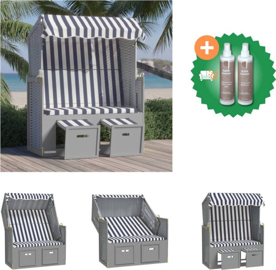 VidaXL Strandstoel Lounger Blauw Wit Grijs 115x55x133 151 156 cm Verstelbare Rugleuning Ligbed Inclusief Onderhoudsset
