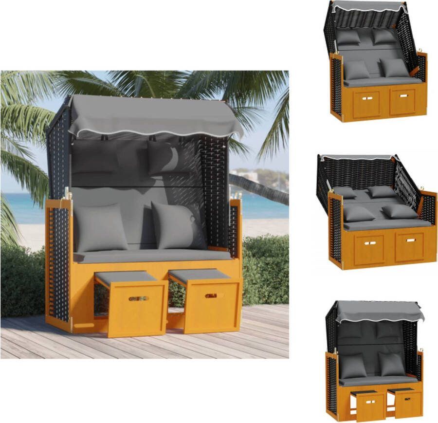 VidaXL Strandstoel Lounger Poly Rattan Uitschuifbaar Verstelbare Rugleuning Met Luifel Zwart Antraciet Wit 115x55x133 151 156cm Ligbed
