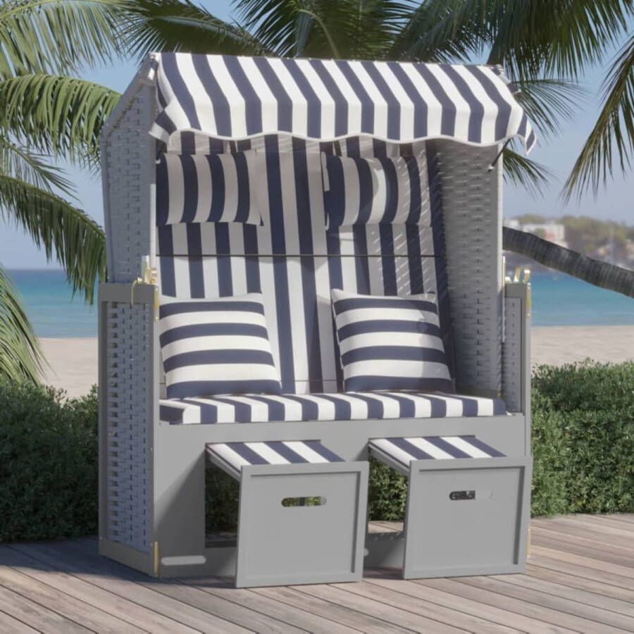 VidaXL -Strandstoel-met-kussens-poly-rattan-en-hout-blauw-en-wit