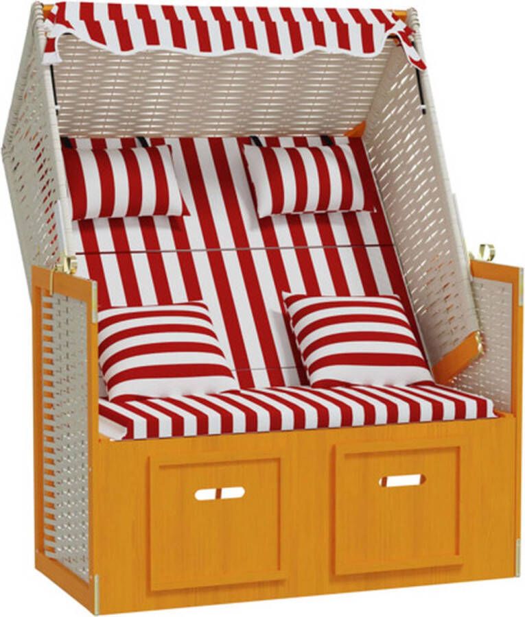 VidaXL -Strandstoel-met-kussens-poly-rattan-en-hout-rood-en-wit