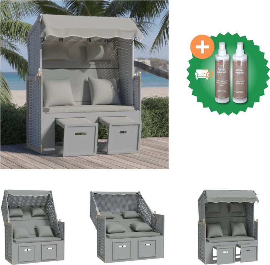 VidaXL Loungestoel Comfort+ Grijs Houten frame Poly rattan Luifel Uitschuifbare voetensteun Verstelbare rugleuning Inclusief hoofd en rugkussens Montage vereist Ligbed Inclusief Onderhoudsset