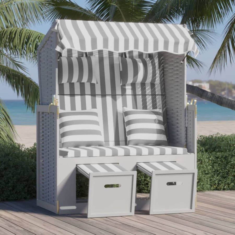 VidaXL -Strandstoel-met-kussens-poly-rattan-en-massief-hout-grijs-wit