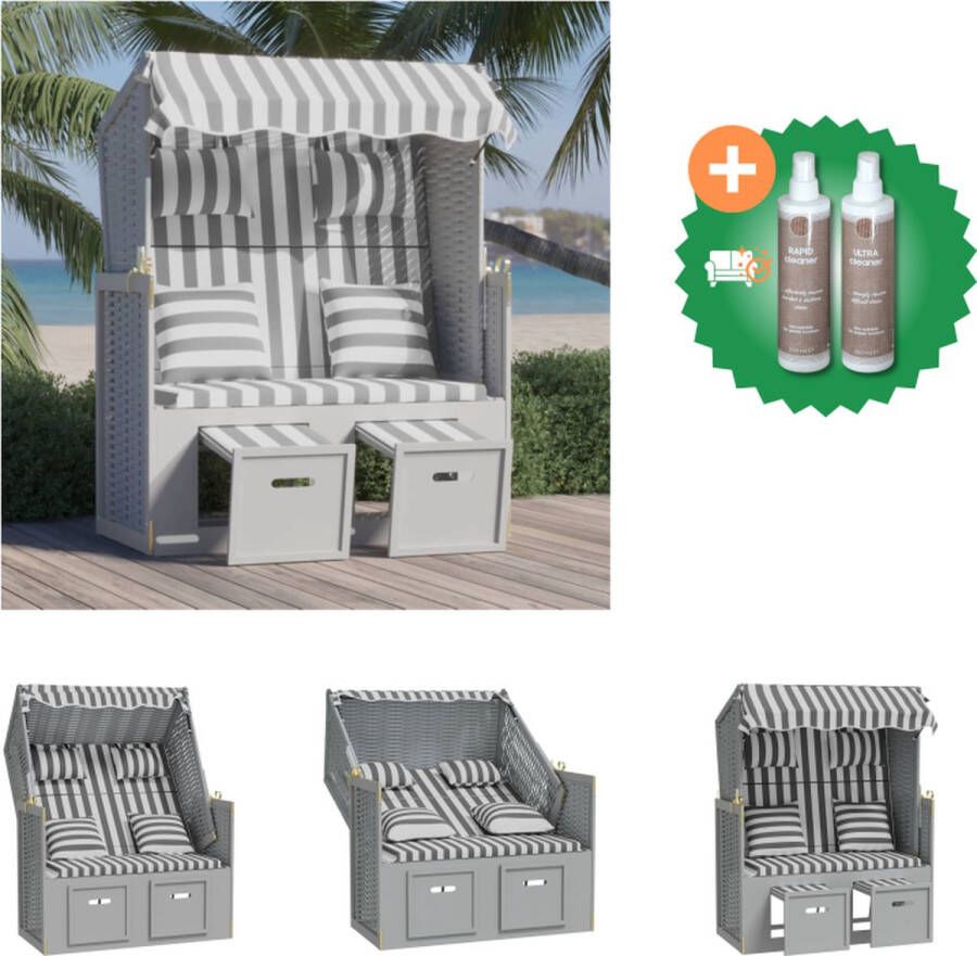 VidaXL Strandstoel Lounger Grijs Wit Houten frame Verstelbare rugleuning Uitschuifbare voetensteun Met luifel Ligbed Inclusief Onderhoudsset