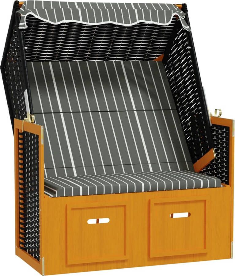 VidaXL -Strandstoel-met-luifel-poly-rattan-en-hout-zwart-en-grijs