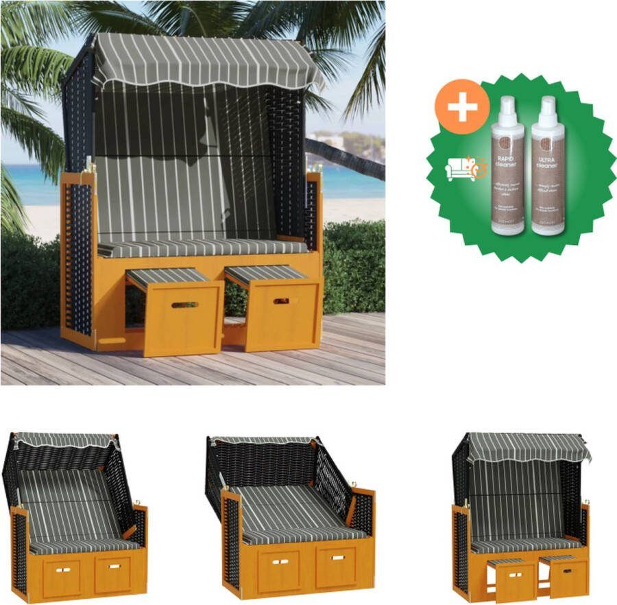 VidaXL Strandstoel Uitschuifbare voetensteun Verstelbare rugleuning Inclusief luifel Zwart grijs wit 115x55x133 151 156 cm Ligbed Inclusief Onderhoudsset