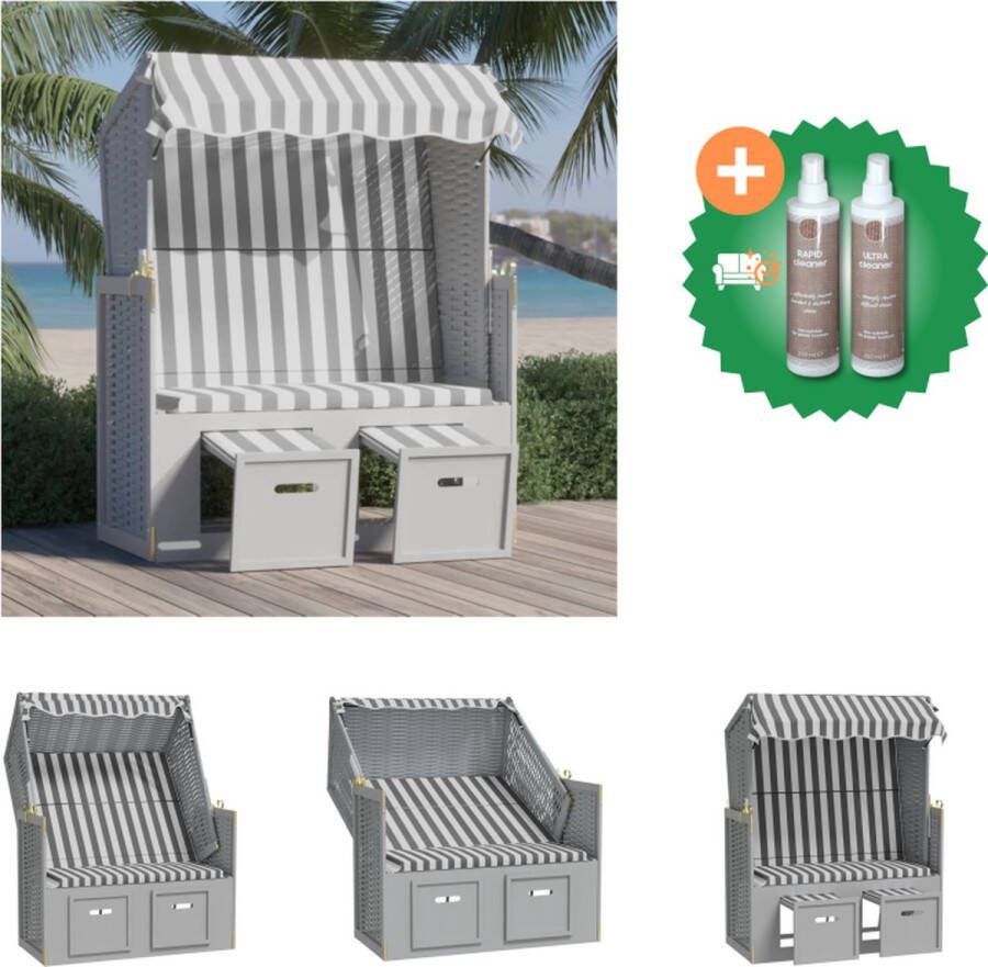 VidaXL Strandstoel Lounger Grijs Wit 115 x 55 x 133 151 156 cm Verstelbare rugleuning Uitschuifbare voetensteun Met luifel Montage vereist Ligbed Inclusief Onderhoudsset