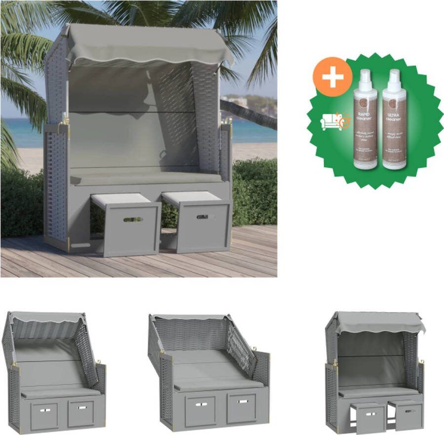 VidaXL Strandstoel Vlak Gevlochten Grijs 115 x 55 x 133 151 156 Verstelbare Rugleuning Uitschuifbare Voetensteun Met Luifel Montage Vereist Ligbed Inclusief Onderhoudsset