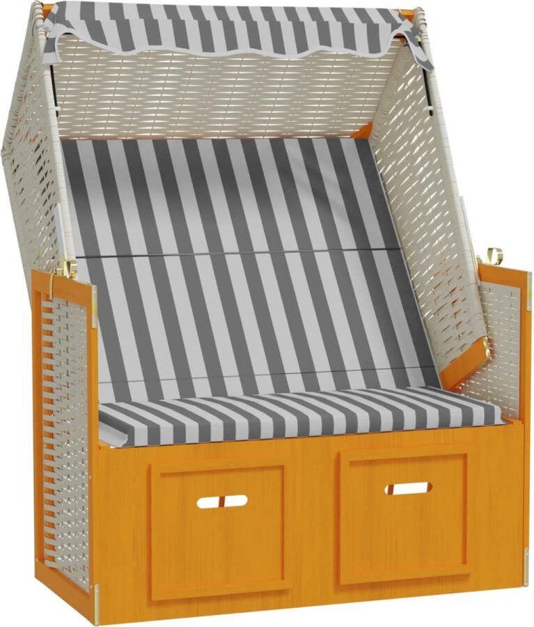 VidaXL -Strandstoel-met-luifel-poly-rattan-en-massief-hout-wit-en-grijs
