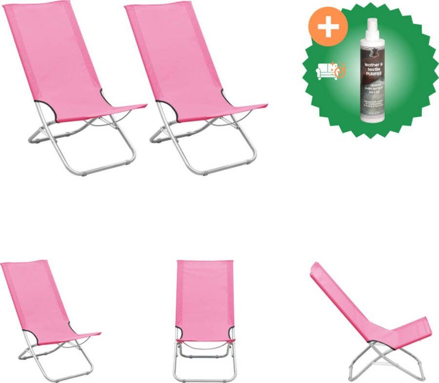 VidaXL Strandstoel Trendy Vrije tijd 48x82x84 cm Roze Tuinstoel Inclusief Reiniger