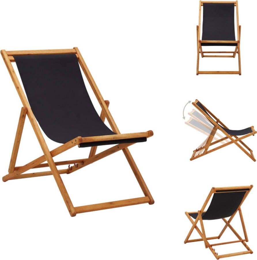 VidaXL Strandstoel Verstelbaar Hout Zwart 60x112 119 127 cm 81 88.5 95 cm 40 cm 230 g m² Inklapbaar Tuinstoel