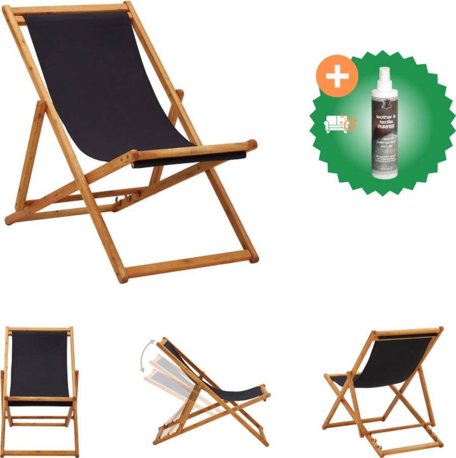 VidaXL Strandstoel Verstelbaar Hout Zwart 60x112 119 127 cm 81 88.5 95 cm 40 cm 230 g m² Inklapbaar Tuinstoel Inclusief Reiniger