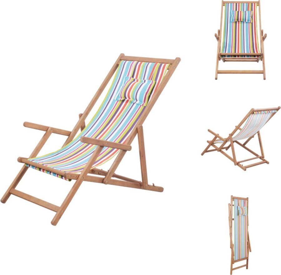 VidaXL Strandstoel Verstelbaar Houten frame Meerkleurig 60x112 119 127cm Eucalyptushout Polyester Inklapbaar Tuinstoel