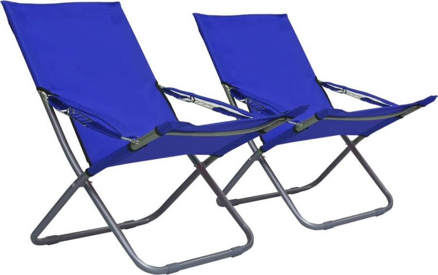 VIDAXL strandstoel inklapbaar teakhout blauw 2 stuks