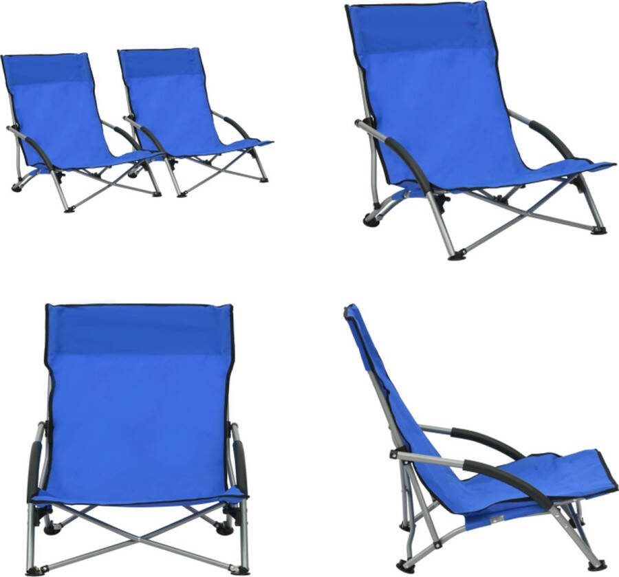 VidaXL Strandstoelen 2 st inklapbaar stof blauw Campingstoel Campingstoelen Kampeerstoel Kampeerstoelen