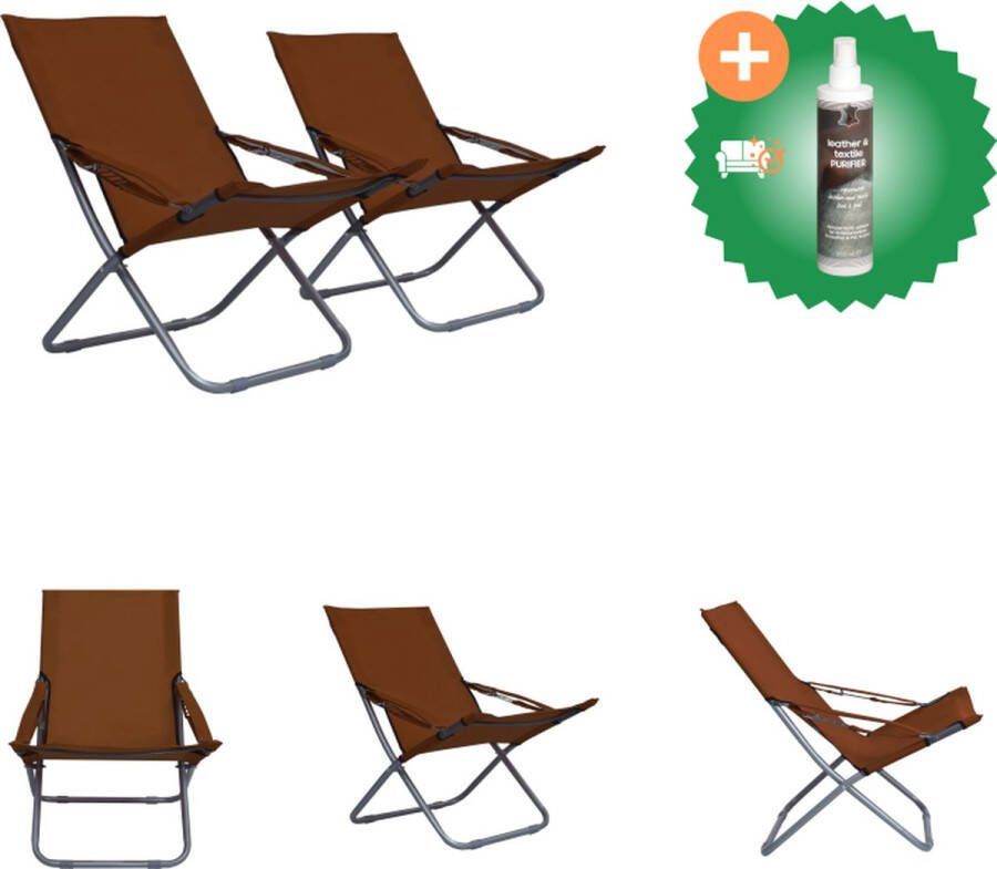 VidaXL Strandstoelenset Bruin 58x76x88 cm Inklapbaar Verstelbaar 2 stuks Tuinstoel Inclusief Reiniger