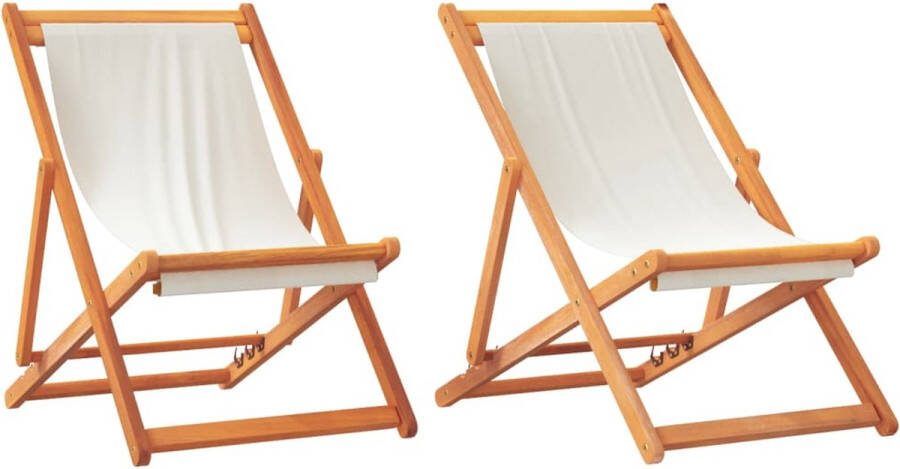 VidaXL Strandstoelen 2 st inklapbaar stof crèmewit