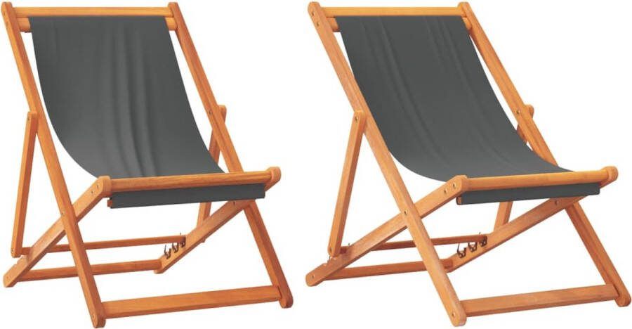 VidaXL Strandstoelen 2 st inklapbaar stof grijs