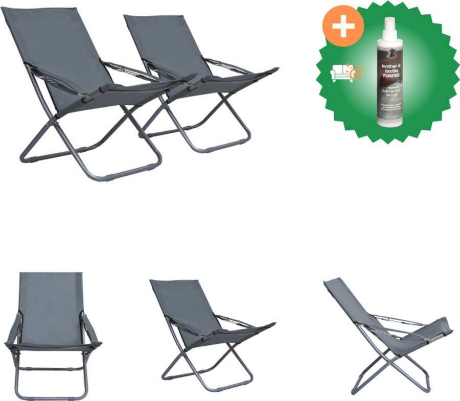 VidaXL Strandstoelenset Grijs 58 x 76 x 88 cm Verstelbaar 2 stuks Tuinstoel Inclusief Reiniger