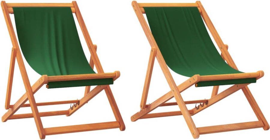 VidaXL Strandstoelen 2 st inklapbaar stof groen