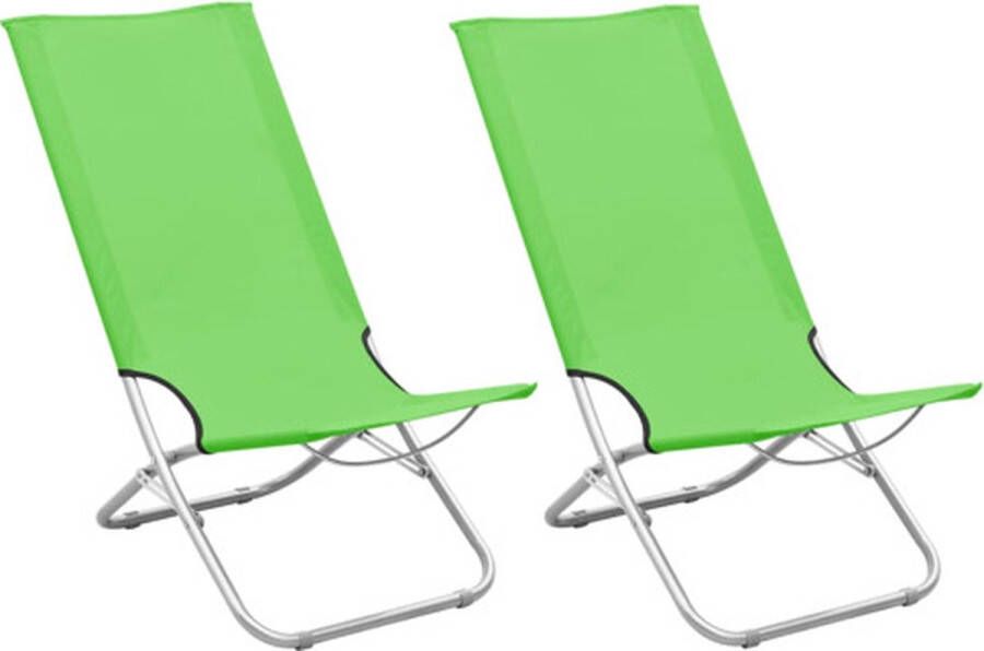 VidaXL Strandstoelen 2 St Inklapbaar Stof Groen