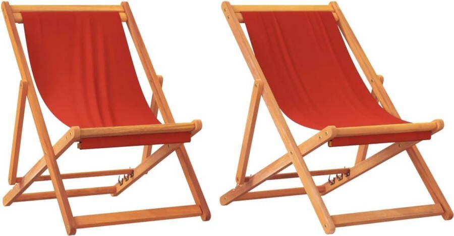 VidaXL Strandstoelen 2 st inklapbaar stof rood