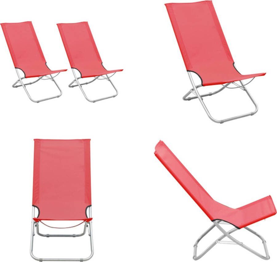 VidaXL Strandstoelen 2 st inklapbaar stof rood Campingstoel Campingstoelen Kampeerstoel Kampeerstoelen