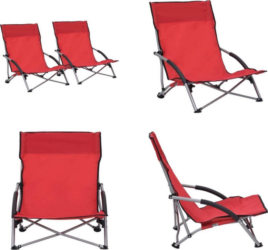 VidaXL Strandstoelen 2 st inklapbaar stof rood Campingstoel Campingstoelen Kampeerstoel Kampeerstoelen