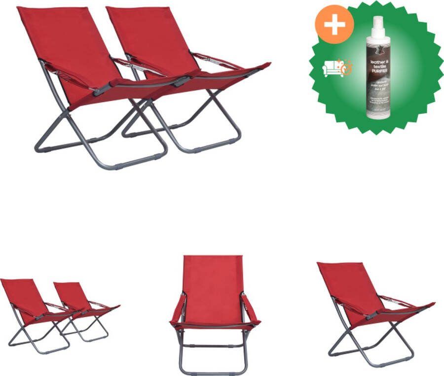 VidaXL Strandstoelenset Staal en Oxford stof 58 x 76 x 88 cm Rood Verstelbaar Tuinstoel Inclusief Reiniger