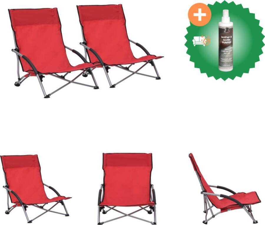 VidaXL Inklapbare Strandstoelen Rood Oxford Stof en Staal 55.5 x 65.5 x 66 cm Set van 2 Tuinstoel Inclusief Reiniger