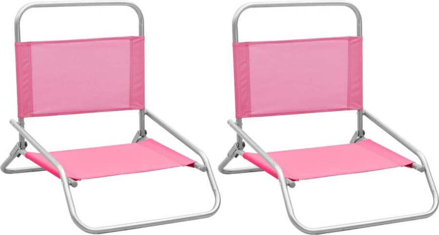 VidaXL -Strandstoelen-2-st-inklapbaar-stof-roze