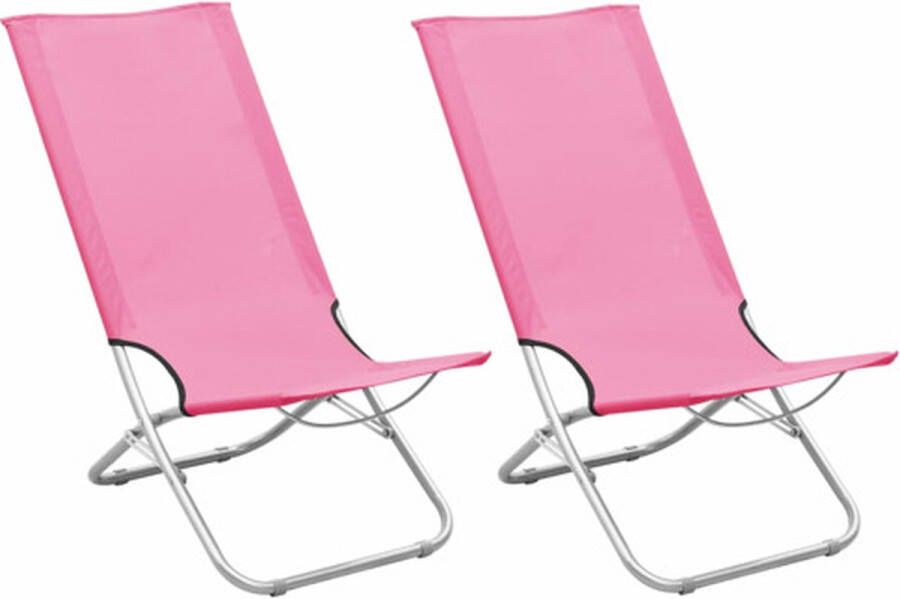 VidaXL -Strandstoelen-2-st-inklapbaar-stof-roze