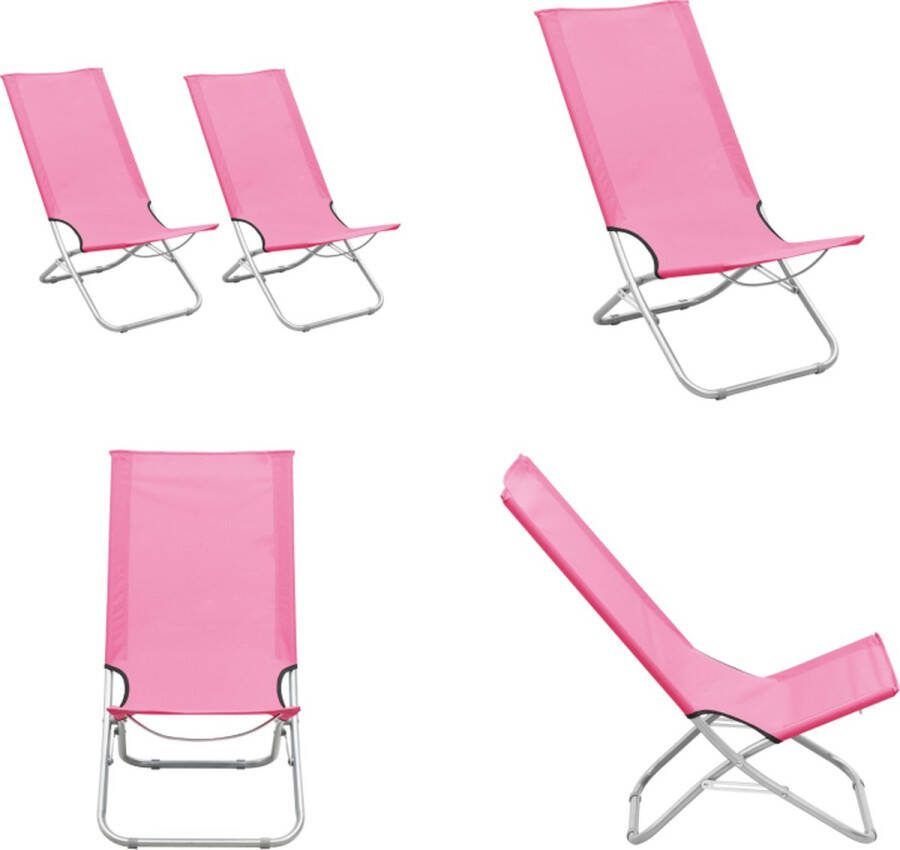 VidaXL Strandstoelen 2 st inklapbaar stof roze Campingstoel Campingstoelen Kampeerstoel Kampeerstoelen