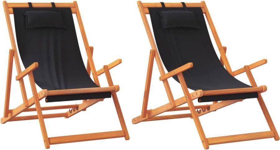 VidaXL Strandstoelen 2 st inklapbaar stof zwart