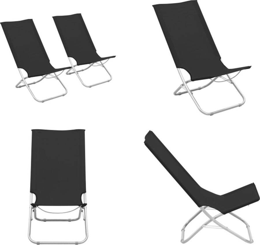 VidaXL Strandstoelen 2 st inklapbaar stof zwart Campingstoel Campingstoelen Kampeerstoel Kampeerstoelen
