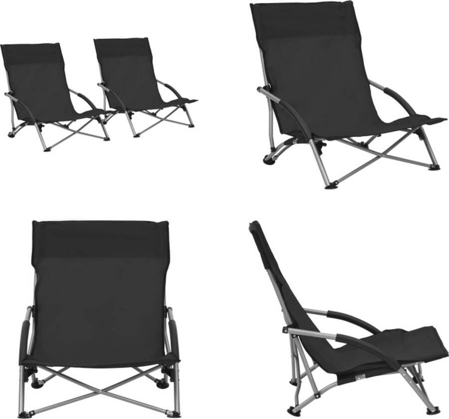VidaXL Strandstoelen 2 st inklapbaar stof zwart Campingstoel Campingstoelen Kampeerstoel Kampeerstoelen