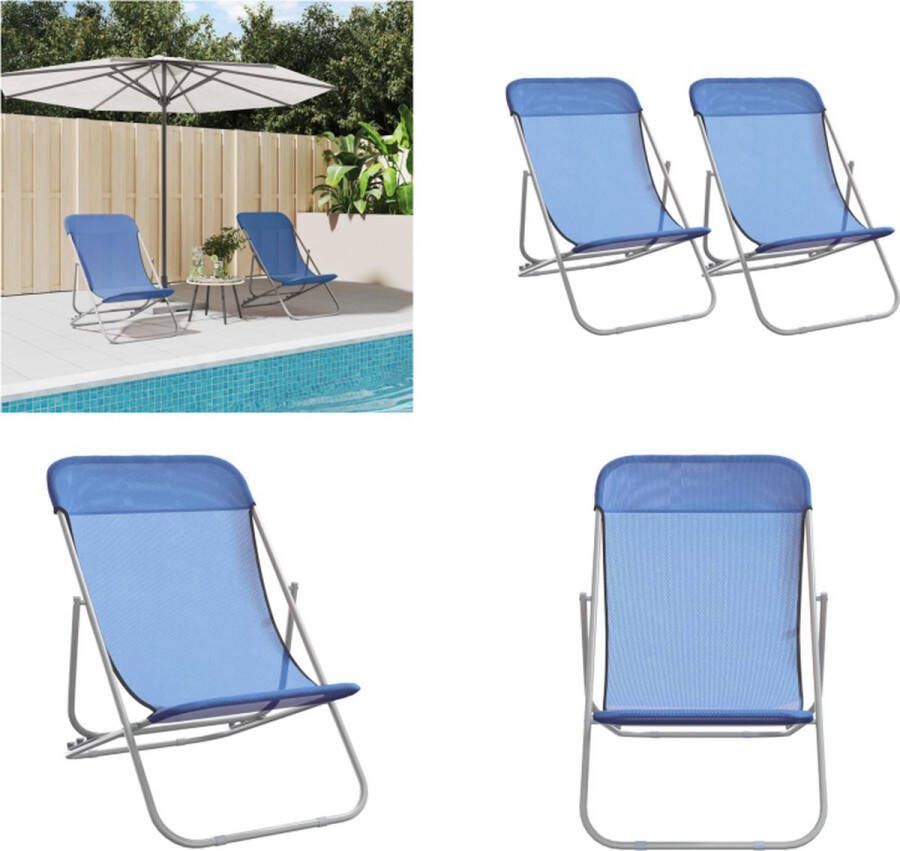 VidaXL Strandstoelen 2 st textileen en gepoedercoat staal blauw Strandstoel Strandstoelen Inklapbare Stoel Campingstoel