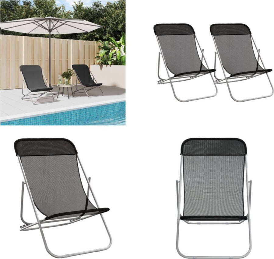 VidaXL Strandstoelen 2 st textileen en gepoedercoat staal zwart Strandstoel Strandstoelen Inklapbare Stoel Campingstoel