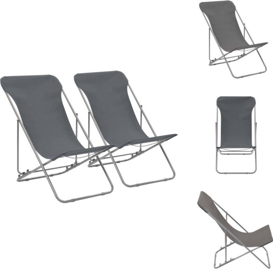 VidaXL Strandstoelen Grijs 75 x 57 x 99 cm Inklapbaar 2 stuks Tuinstoel