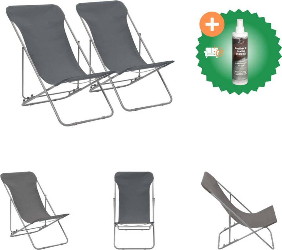 VidaXL Strandstoelen inklapbaar 2 st staal en oxford stof grijs Tuinstoel Inclusief Reiniger