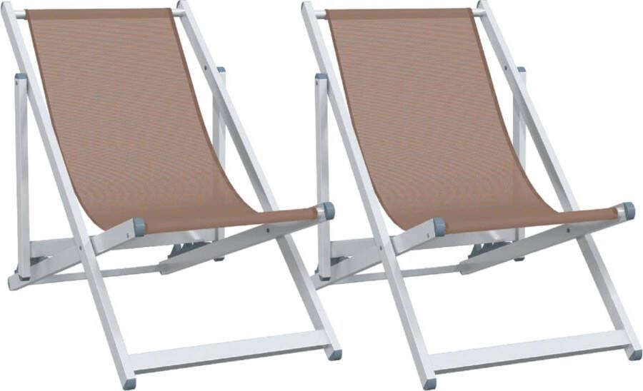 VidaXL Strandstoelen inklapbaar 2 st aluminium en textileen bruin